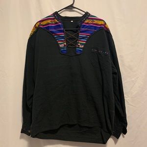 Black Colorful Comfortable Long Sleeve Shirt XL